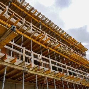 Multi-story scaffolding system from Palo Alto Scaffolding Rental on a building project.